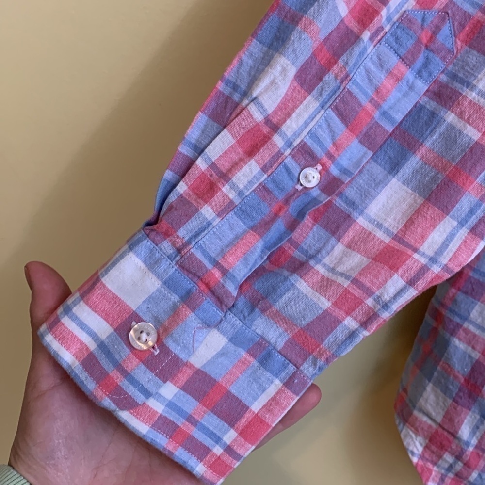 Vineyard Vines Plaid Slim Fit Whale Cotton Linen Blend Button Down Oxford Shirt - Picture 15 of 17